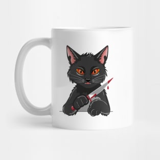 Bloody Knife in the Paw of a Black Cat Mug